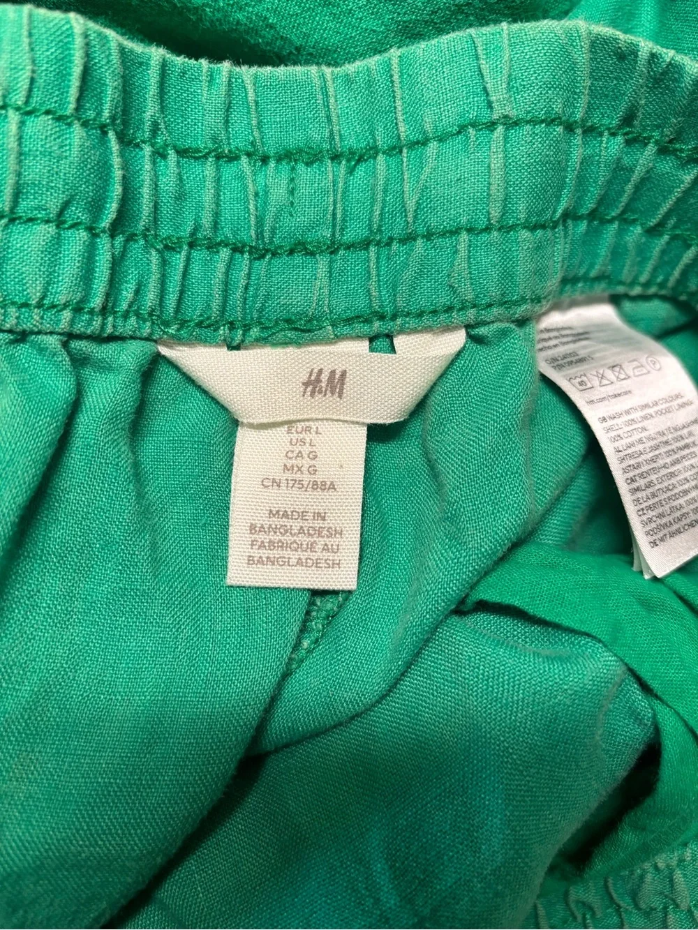 H&M 100% linen size L Green Elastic Waist Casual Pants